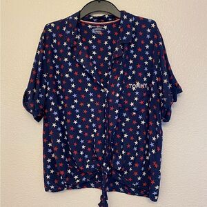 Tommy Hilfiger USA red white blue star American patriotic button up tie front XL